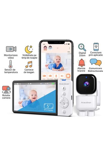 LikeSmart Baby Monitor WiFi RoboBaby HD 5", Phone/Tablet App, 350/90 Rotation, USB Type-C, Ni