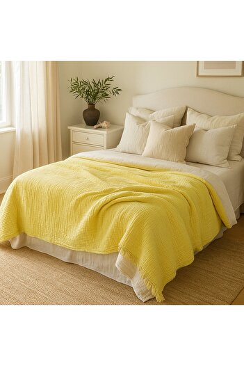 Tasarım Hb&Victory Muslin Bedspread 100% Cotton 4 Layers Lemon Yellow Double Size 240X230 Cm.