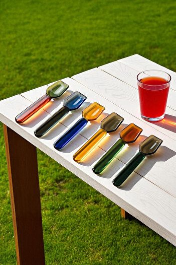 Home Vetrina Set of 6 Colored Glass Serving Spoons for Ice Cream, Coffee, Sugar, Spices and Dessert 9 cm
