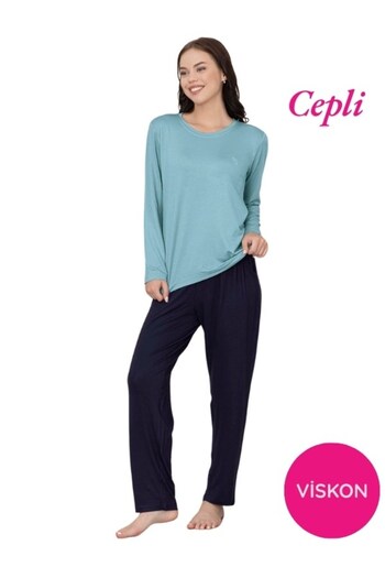 GUAVA+ Set de pijamale de sezon cu mâneci lungi, fără nasturi, din viscoză, pentru femei