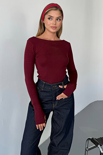 LACHT Women's Burgundy Princess Collar Modal Cotton Fabric Finger-Looped Bodysuit