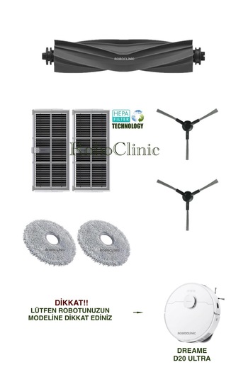Roboclinic Ανταλλακτική βούρτσα συμβατή με Dreame D20 Ultra Robot Vacuum Cleaner, Φίλτρο Hepa, Σετ σφουγγαρίστρας-7 τεμάχια