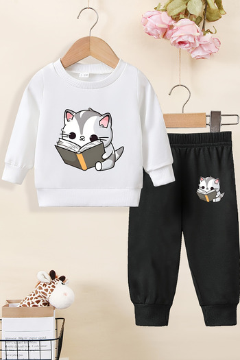 ADABEBEK Premium Book Reading Cat Printed Bottom and Top Baby Set 24475
