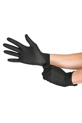 LYOBEST Set of 100 black nitrile protective gloves, disposable, powder-free, size S