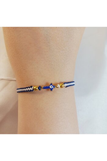 Crystal Atelier Colorful Cross Figured Evil Eye Beaded Macrame Bracelet - Unisex Handmade Adjustable Luck Bracelet