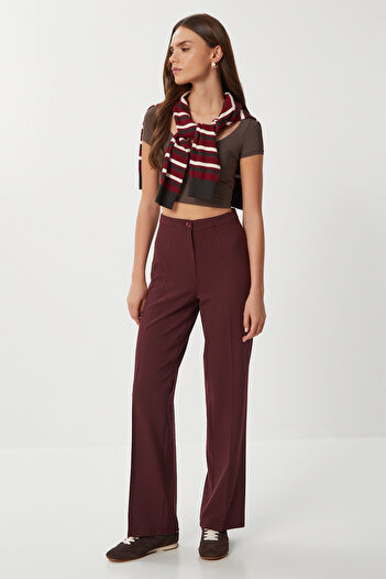 Lovelyİstanbul Stitched Straight Polyviscon Pants Lgp0023 Bordo