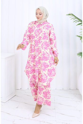 sefamerve Patterned Tunic Trousers Double Set 0126-04 Pink