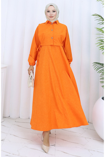 sefamerve Linen Vest Dress Double Suit 2141-12 Orange
