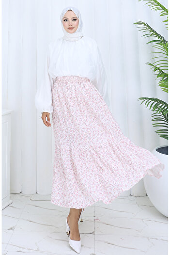 sefamerve Elastic Waist Skirt 0144-01 Dusty Rose