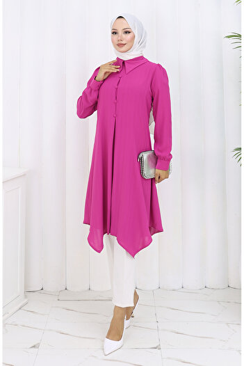 sefamerve Printed Buttoned Tunic 1102-04 Fuchsia