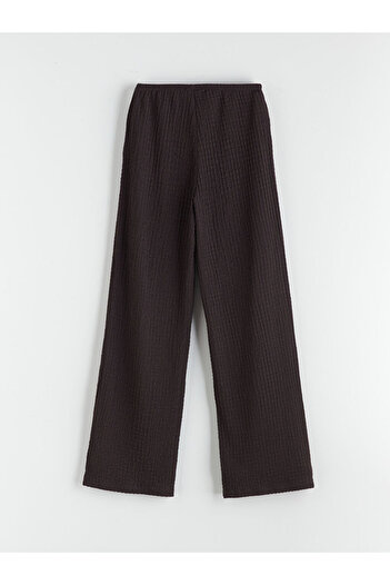 LC Waikiki Brown Elastic Waist Textured Wide Leg Women's Trousers