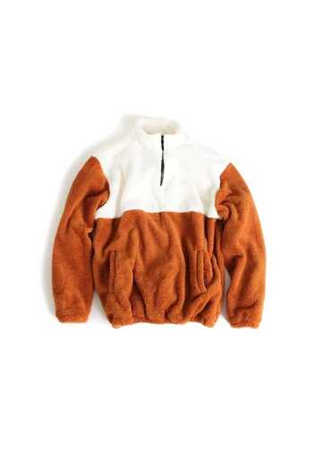 No Plan Πουλόβερ Unisex Oversize με μισό φερμουάρ, βελούδινο πουλόβερ-Λευκό/Κανέλα