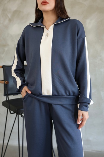 sportiness Garnili Stripe Detailed Zippered Modal Fabric Tracksuit Set