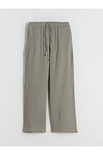 LC Waikiki Green Textured Muslin Women's Trousers with Elastic Waist