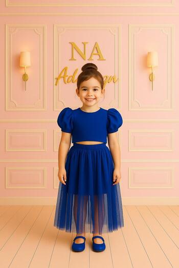 NA ADDESIGN Girl's Suit with Double Fabric Tulle Skirt (Black, White, Red, Fuchsia, Saks, Purple, Green, Light Pink, Baby Blue)