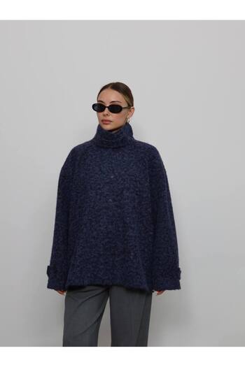 Lady Pixie Women's Neck Detailed Lined Cashmere Jacket