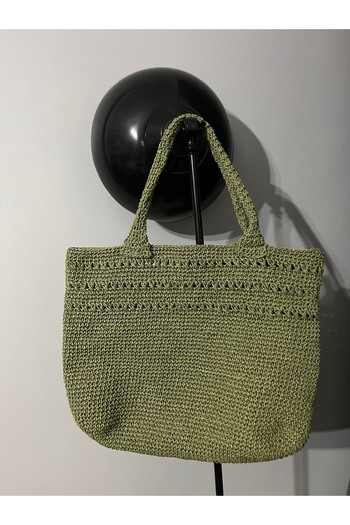 Moonstar Home Patterned Handmade Khaki Straw Bag