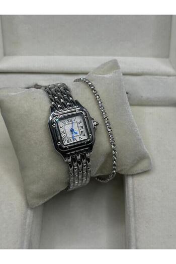 QUARTZ Silver Square Case Roman Numeral Vintage Women's Wristwatch / Retro Cart Series with Water Strap 0108