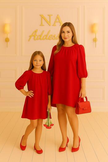 NA ADDESIGN Mother-Daughter Matching Balloon Sleeve Casual Dress – Multi-Color Options (Must Be Added to Cart Separately for Prices)