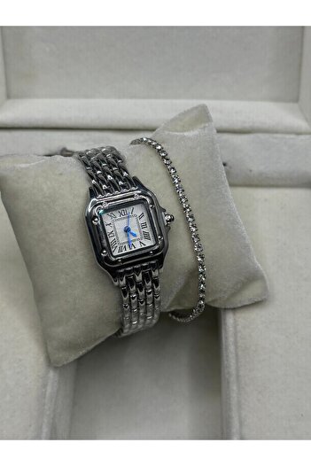 QUARTZ Silver Square Case Roman Numeral Vintage Women's Wristwatch / Retro Cart Series with Water Strap 0108