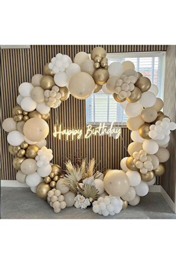 Ezgi Party Store 100 Balloons with Chain Birthday Concept Chrome Gold White Kumbeji Balloons Party Set