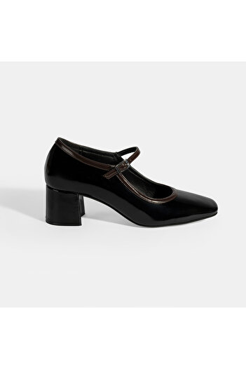 Desa Women's Black Adjustable Buckle Thick Heeled Classic Shoes