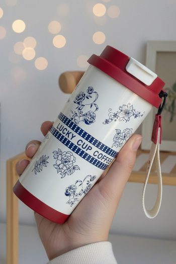 Giftino 316 Stainless Steel Auspicious Floral Pattern 500 ml Leak-Proof Lid Thermos Cup Mug Vehicle Mug