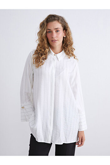 LC Waikiki Black Plus Size Striped Women's Shirt Tunic