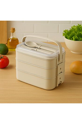Pazar Kapısı 3 Layer Lunch Box Food Carrying Container Spoon - Lunch Box with Fork