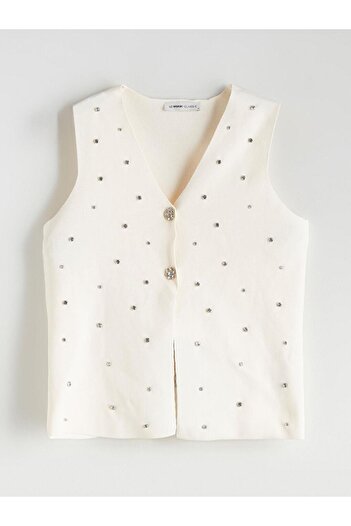 LC Waikiki V-Neck Stone Embellished Women's Knit Vest (W5)