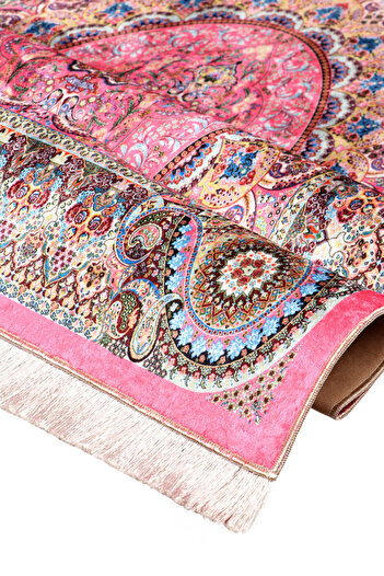 Bursa İpek Pink Sponge Velvet Prayer Rug