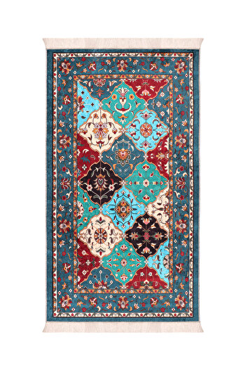 Bursa İpek Petrol Blue Sponge Velvet Prayer Rug