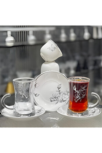 Generic 36-piece engraved cup and saucer set