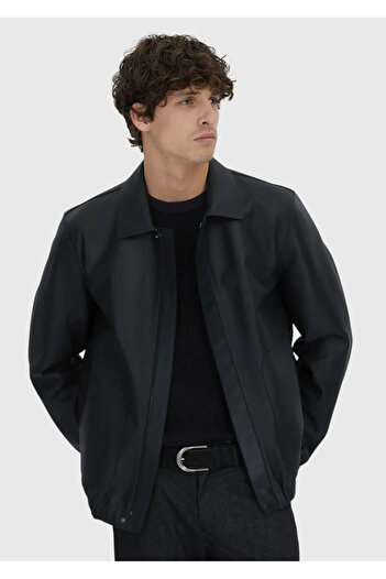 Ramsey Black Regular Fit Shirt Collar Casual Sheepskin Leather Coat