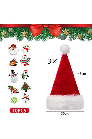 MEISHANG Set of 3 Santa hats, plush, white/red, 23.3 x 15.6 x 7 cm