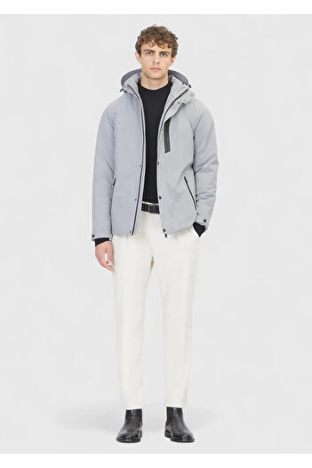 Ramsey Light Gray Regular Fit Hooded Casual Woven Coat