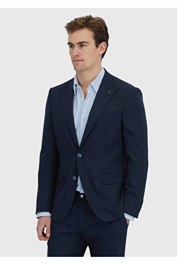 Ramsey Dark Navy Striped Modern Fit Wool Blend Suit