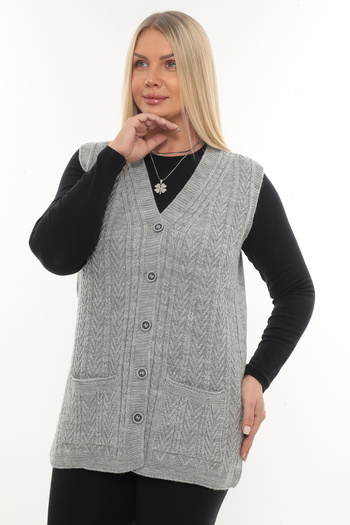 İKSUN Thick Woolen Winter Knitwear Buttoned Mother Vest with Pockets