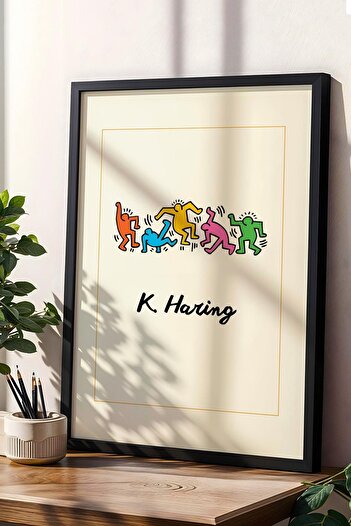 Saturn Keith Haring Dancing Figures Framed Painting Dancing Figures - Eclectic Style Wall Decor