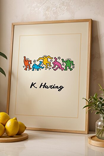 Saturn Keith Haring Dancing Figures Framed Painting Dancing Figures - Eclectic Style Wall Decor