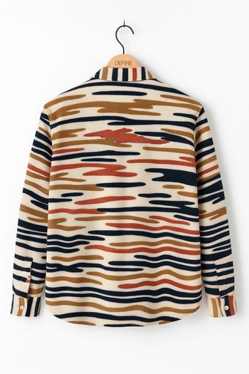 YNGMENCLASS Cotton Textured Enine Line Pattern Fleece Shirt