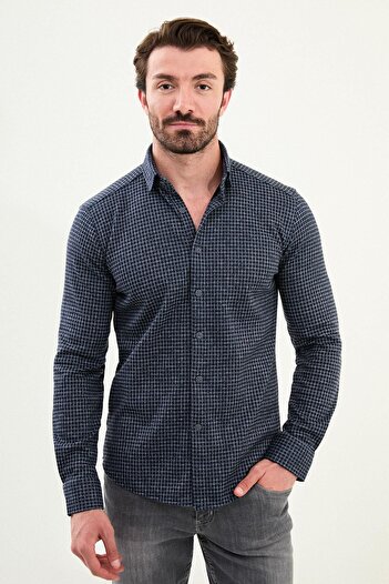 Mcr Cămașă pentru bărbați în carouri slim fit bleumarin - 27095.25K