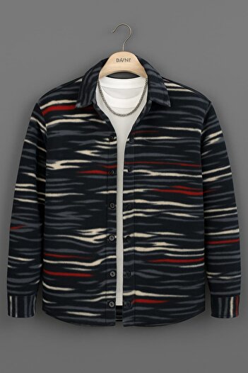 YNGMENCLASS Cotton Textured Enine Line Pattern Fleece Shirt