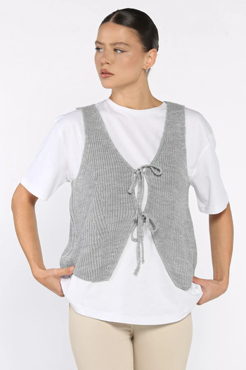 julude Gray Women's Front Tie Knit Vest (Available in S-M-L-Xl)