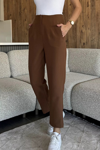 julude Brown Women's Waist-Cinching Fabric Pants