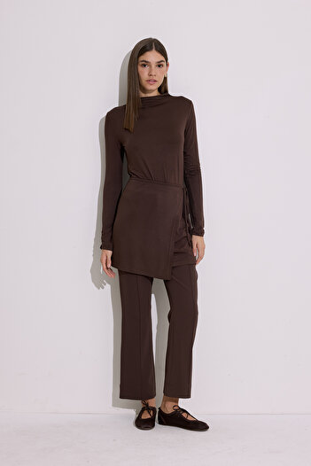 Manuka Draped Blouse with Tie Detail, Brown