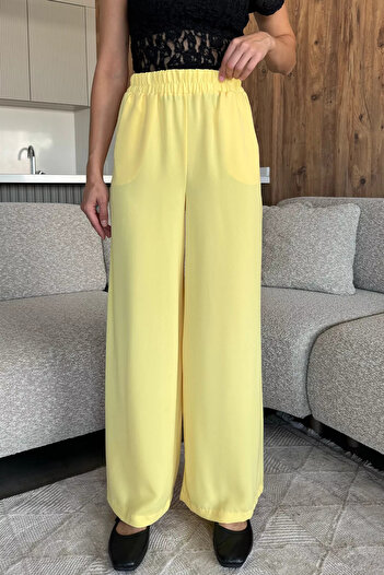 julude Yellow Women's Wide Leg Elastic Waist Fabric Trousers