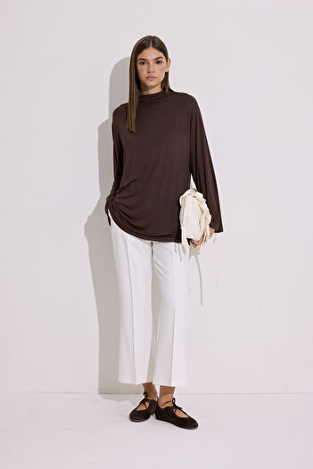 Manuka Drapey Long Sleeve Blouse Brown