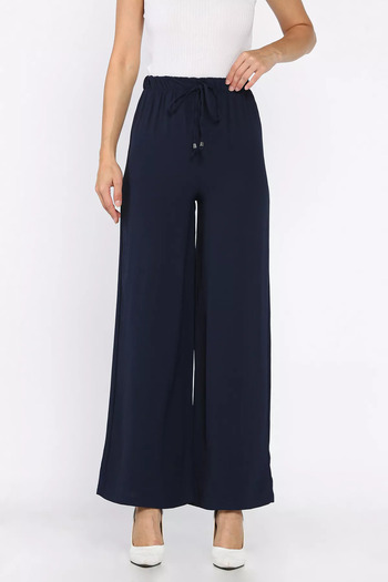julude Navy Blue Women's Elastic Waist Loose Fit Trousers
