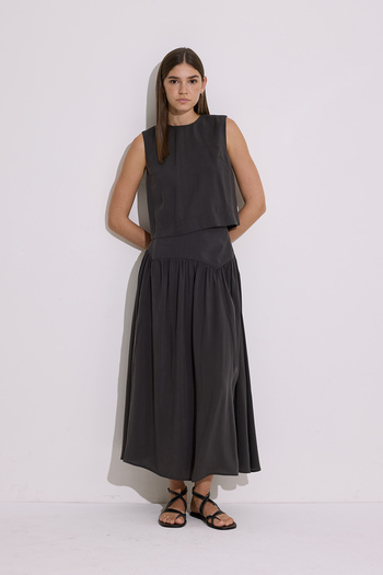 Manuka Modal Ruched Long Skirt Anthracite